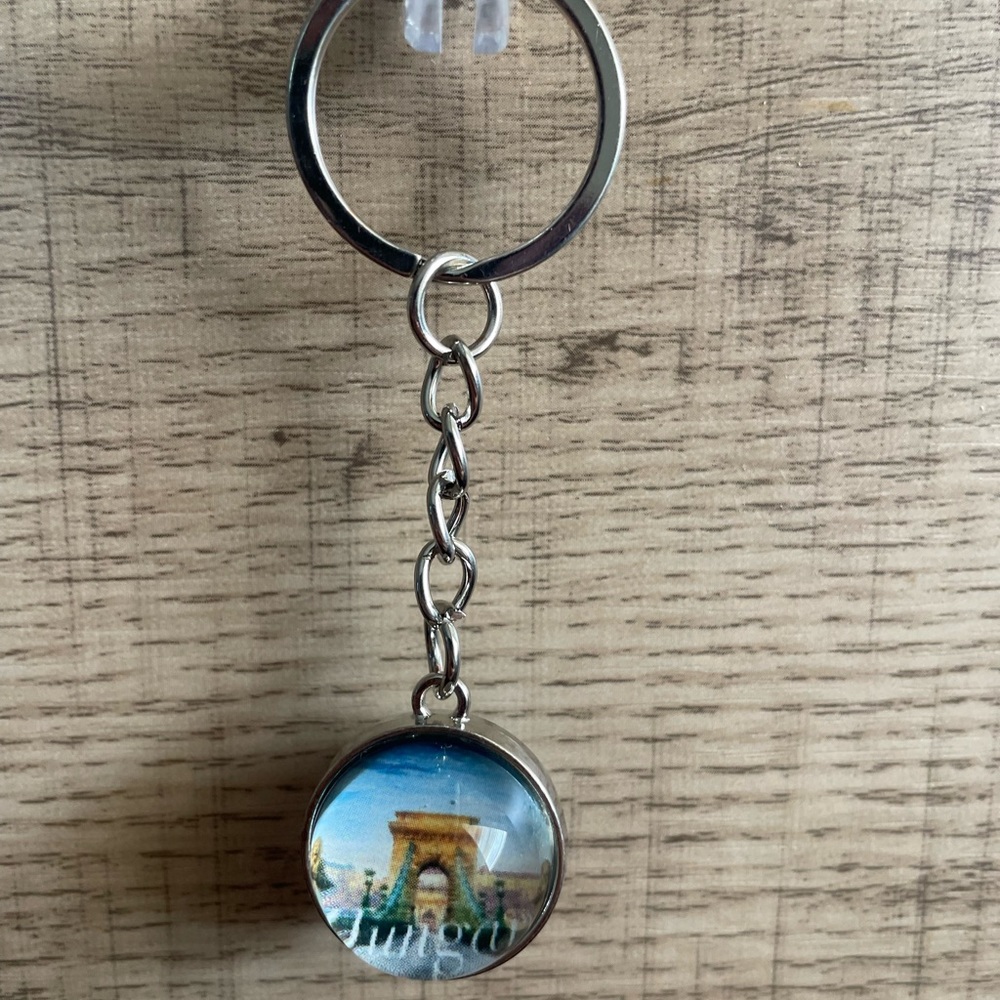 Silver Keychain with Hungary Scenic Image